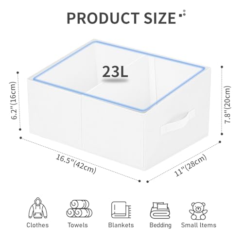 DIMJ Large Closet Shelf Organizer Bins 6 Packs with Handles and Divider, Fabric Trapezoid Storage Baskets, Foldable Clothes Containers Box for Shelf, Towel, Book, Toy, Purse, Hats, ,White - color: White, size: 6 Bins 16.5"x11"x7.8"