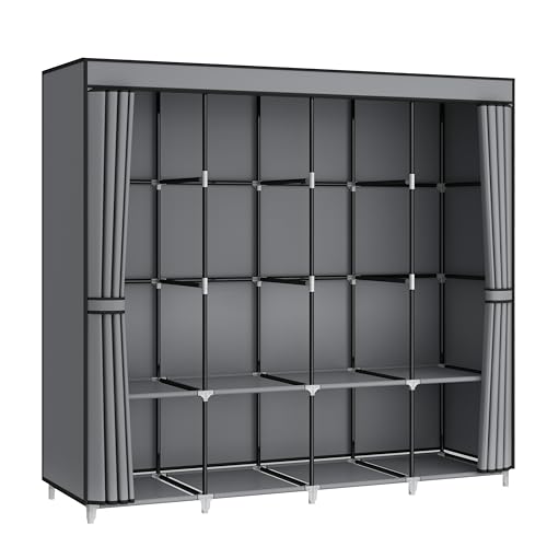 MOGELAFOO Portable Closet Wardrobe, 67-Inch Clothes Organizer with 4 Hanging Rods and 8 Shelves, Non-Woven Fabric Cover, Large Capacity Storage for Bedroom and Living Room, Grey - color: Grey, size: 67"W x 18"D x 66"H