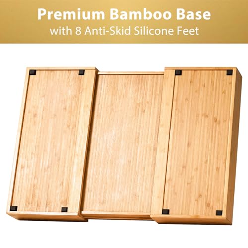 Umilife Extra Large Expandable Kitchen Siverware Utensils Drawer Organizer, 19" Deep for Big Drawer, Adjustable Bamboo Wood Drawer Divider with Curved Grooves, Cutlery Tray Flatware Holder - size: Expandable 17~28 x 19 inch