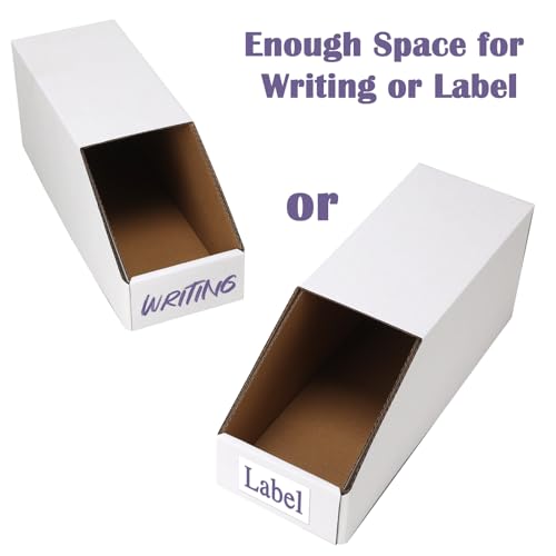 EXYGLO Stackable Cardboard Storage Bins 30 Pack, 12x4x4.5 Inch Cardboard Boxes with Lid, Corrugated Organizer Bins for Pantry, Shelves, Garage, Office, Shop, White - color: White Stackable, size: 12x4x4.5 inches