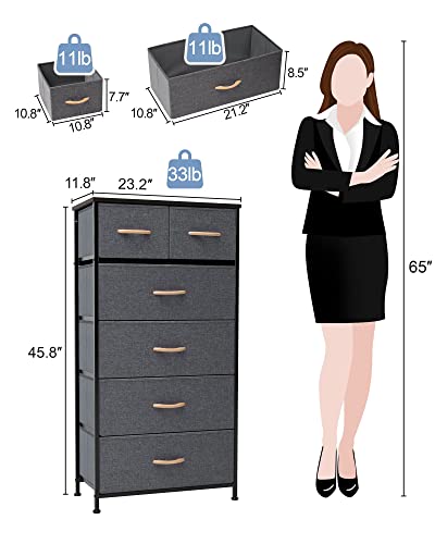 Crestlive Products Vertical Dresser Storage Tower - Sturdy Steel Frame, Wood Top, Easy Pull Fabric Bins, Wood Handles - Organizer Unit for Bedroom, Hallway, Entryway, Closets - 6 Drawers (Gray) - color: Grey, style: 6 Drawers