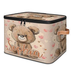 Custom Storage Basket with Name, Personalized Storage Bins with Zipper Lid, Foldable Fabric Storage Box Large capacity with Handle Love Bear - color: Option 25