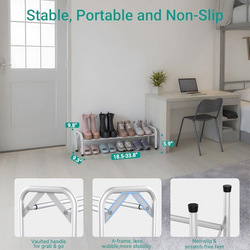 YEASHEIN 1-Tier Expandable Shoe Rack for Closet Floor, Λ-Frame Metal Small Shoe Rack for Entryway, Adjustable Shoe Shelf Organizer, Free Standing Shoe Racks for Front Door Entrance, Garage - White - color: White, size: 1 Tier