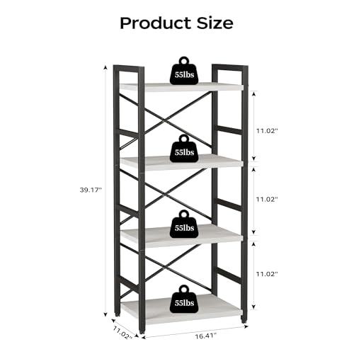 Homeiju 4 Tier Small White Metal Bookcase for CD/Movie/Book, Book Shelf Organization and Storage for Living Room, Kid's Room, and Home Furniture - 1018WH - color: White, size: 4 Tier