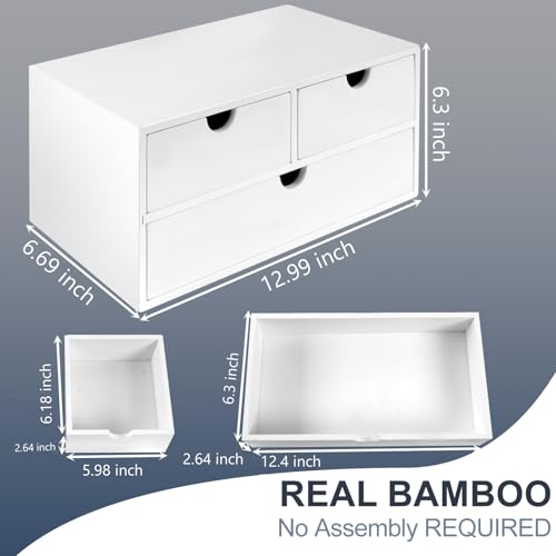 Charmewooden desk organizer with drawers countertop drawer organizer Tabletop Storage Organization Box Home Office Workspace Bathroom Toiletries Supplies (white) - style: White