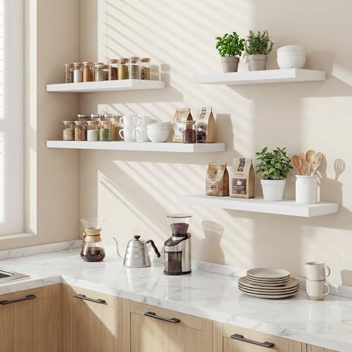 72 Inch Floating Shelves for Wall Set of 1,9.3" Deep Wall Shelves,Rustic Wood Wall Mounted Book Shelves with Invisible Brackets,Extra Long Floating Shelf for Living Room,Laundry Room,Bedroom,White - color: White, size: 72 Inch,Set of 1
