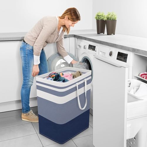 StorageRight Laundry Basket Hamper Large Collapsible Laundry Hamper with Easy Carry Handles，Freestanding Clothes Hampers for Laundry, Bedroom, Dorm, Clothes, Towels, 100L, Gradient Blue - color: Gradient Blue, size: 100L