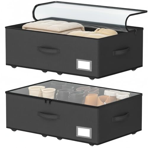EE-RoomWorld Underbed Storage With Wheels, No Assemble Required 12 inches Height Under bed Storage Bins,Large Capacity Rolling Shoe Storage Containers，Dorm clothes Storage - color: Black, size: 12 inch height