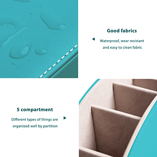 Remote Control Holders Organizer Box with 5 Compartment PU Leather Multi-functional Office Desk Storage Caddy Store Tv Remote for Media Player,Brush,Pencil,Glassees&Office Supplies (Lake Blue) - color: Lake Blue, size: S