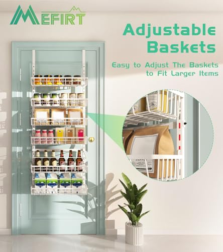 Mefirt Over The Door Pantry Organizer, Wall Mount Spice Rack, Pantry Hanging Storage and Organization, 6 Adjustable Baskets Heavy-Duty Metal for Home & Kitchen, Back of Door Seasoning Rack - White - color: White, size: 6-Tier