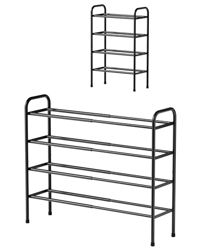 Kitsure Extendable Shoe Rack - 2-Tier Adjustable Metal Shoe Organizer, Sturdy Rust-Resistant Shoe Shelf for Entryway, Closet, or Bedroom, 17.5"–32.6" x 9.1" x 27.6", Black - color: Black, size: 4-Tiers