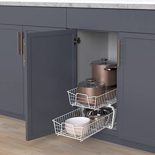 ClosetMaid 11 in. Pull Out Cabinet Organizer, 2 Tier, Heavy Duty, Slide Out Pantry Shelves Drawers for Kitchen, Bathroom, White - color: Two-tier, size: 11-Inch Two Tier