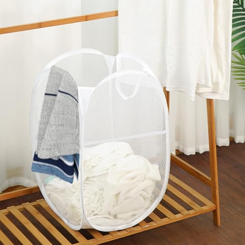 Larpur Popup Laundry Basket, Mesh Clothes Hamper Portable Laundry Hamper with Reinforced Carry Handles, Collapsible for Storage (White) - color: White