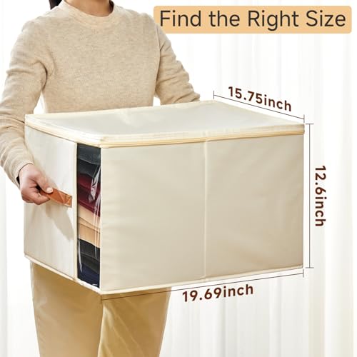 Large Clothes Storage Bins with Sturdy Frame, Foldable Clothing Organizer Box, Sweater Storage Cube with Lids and Zipper, Fabric Bedding Storage Bags for Blankets, Seasonal Clothes, Comforter - color: White, size: Large x 3 Packs