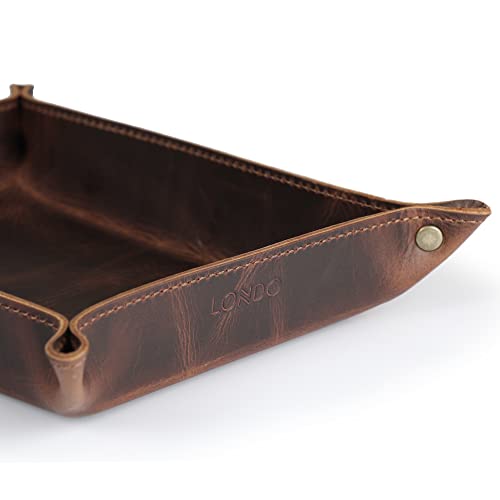 Londo Genuine Leather Tray Organizer - Practical Lightweight Water Resistant Computer Table Desk Storage Box for Wallets, Watches, Keys, Coins, Cell Phones and Office Equipment - color: Brown