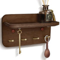 Key Holder Wall Mount, Solid Wood Key Holder for Wall with 4 Brass Hooks & Hidden Magnets, 15° Incline Hooks & Grooved Design to Prevent Slipping, Vintage Brown Key Hanger
