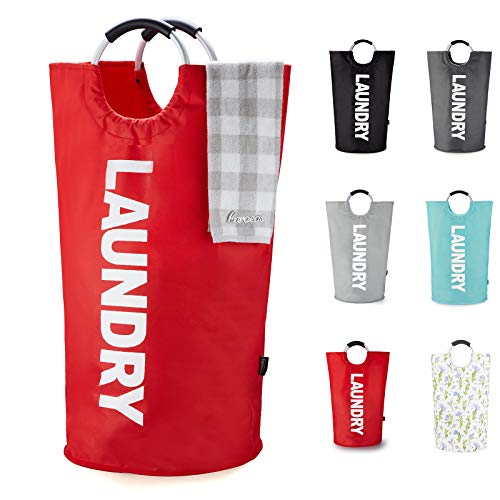 Caroeas 90L Laundry Basket (13 Colors), Waterproof Laundry Hamper, Laundry Bag with Padded Handles, Clothes Hamper Stands Up Well, Collapsible Laundry Basket Easy Storage - color: Red, size: 90L
