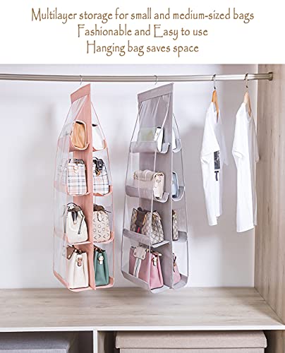 MURRI&MURRDI 1 Pack Hanging Handbag Organizer for Closet, Purse Storage Holder with 8 Easy Access Clear PVC Pockets, Purse Hanger for Wardrobe Space Saving Hanging Bags (Gray) - color: Gray