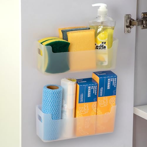 2 Pcs Kitchen Cabinet Door Organizer,Adhesive Mount Inside Cabinet Door Storage,Under Sink Door Storage Shelf for Kitchen,Bathroom,Office,Garage,Craft Room(Transparent) - color: Transparent, size: 2 Pcs