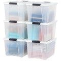 IRIS USA 40 Qt Stackable Plastic Storage Bins with Lids, 6 Pack - BPA-Free, Made in USA - Discreet Organizing Solution, Latches, Durable Nestable Containers, Secure Pull Handle - Pearl - size: 40 Qt, style: 6 Pack