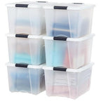 IRIS USA 40 Qt Stackable Plastic Storage Bins with Lids, 6 Pack - BPA-Free, Made in USA - Discreet Organizing Solution, Latches, Durable Nestable Containers, Secure Pull Handle - Pearl - size: 40 Qt, style: 6 Pack