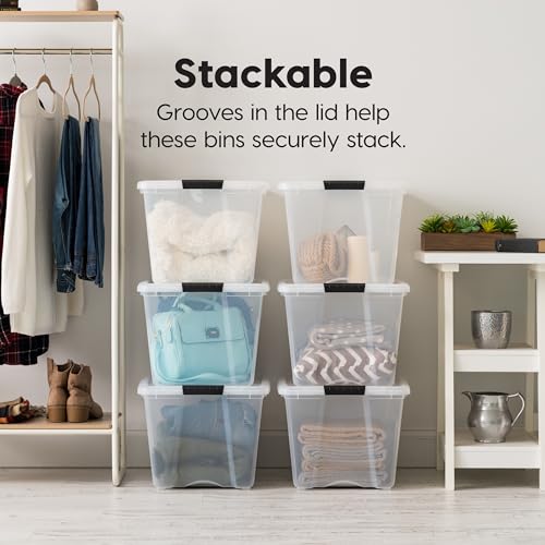 IRIS USA 6-Pack 54 Quart Stackable Storage Bins with Lids [Made in USA] - Everyday Organizer Latching Clear Plastic Organization Containers Closet Bedroom Shelving Units Home Storage - Clear/White - color: Clear/White, size: 54 Qt, style: 6 Pack