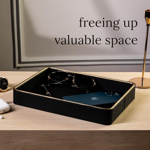 Leather Catchall Valet Tray for Men| Mens Valet Catch All Trays| Bedside Organizer for Nightstand| Cologne Tray for Men| Desk Trays Leather Tray Organizer (Black) - color: Black 1 Pack, size: 8" x 11" x 1.8"