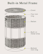 SETVSON Large Laundry Hamper Laundry Basket Round 34.3 Gal (130 L) Handwoven Wicker Laundry Baskets Rattan Laundry Basket with Laundry Bag Handles 2 Mesh Bags for Living Room Bedroom Gray - color: Gray, size: 130L