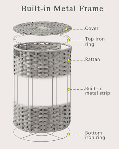 SETVSON Laundry Basket with Lid Round Rattan Laundry Hamper with Lid and Handles 29.1 Gal (110 L) Handwoven Woven Basket with Removable Bags and 2 Mesh Bags for Bathroom Living Room Gray - color: Gray, size: 110L