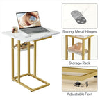 HOOBRO Foldable End Table, Gold C Shaped Side Table with Storage Shelf, Small Snack Table Suitable for Living Room Bedroom Small Spaces, Easy Assembly, Gold and Marble DM29SF01 - color: Marble + Gold