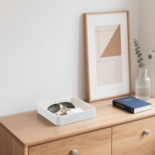 Small Valet Tray, 8"x8" Nightstand Organizer for Women Men| PU Leather Desk Organizer Trinket Dish| Decorative Vanity Tray Catch All Key Bowl for Dresser Bedside Coffee Table Entryway (Cream) - color: Cream