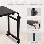 Arlopu Overbed Table with Wheels,60.6-84.2 inches Mobile Bed Desk,Rolling Computer Desk, Laptop Cart,W/0-65°Tilt Stand,4 Heights and 6 Lengths,Side Storage Basket,for Home,Office and Hospital (Black) - color: Black