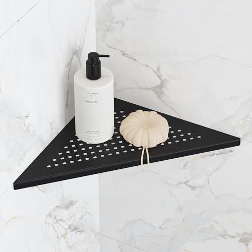 Qeke Bathroom Corner Shelf, Recessed 10" Shower Shelf Caddy, SUS304 Stainless Steel Shelf Wall Mount Triangular, No Drilling, Matte Black - color: Matte Black, size: 10"- 1 Pack