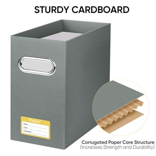 BALEINE File Organizer Box, Cardboard File Folder Organizer with Handle for Letter Size, Portable Collapsible Hanging Filing Box for Home Office Document Storage (2 Pack, Grey) - color: Grey, style: 2PK