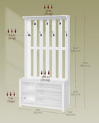 VASAGLE Hall Tree with Bench and Shoe Storage, Coat Rack with Shoe Bench, 7 Double Hooks for Jackets, Hats, Entryway, Bedroom, Living Room, 13.8 x 31.9 x 70.9 Inches, Matte White UHSR414WB01S - color: Matte White