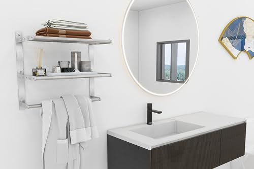 BETHOM Towel Shelf for Bathroom Wall Mounted, 3-Tier Hotel Style Towel Rack with Towel Bars, Brushed Nickel Towel Racks for Bathroom Lavatory, 16 Inch - color: Brushed-nickel, size: 16IN (1 Bar)
