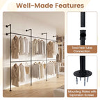 Giantex Industrial Pipe Clothing Rack, 118" Wall Mounted Heavy-Duty Metal Garment Organizer with 6 Hanging Rods, 2-Tier Walk-in Closet System for Wardrobe Closet, Retail Display - size: 118 Inches