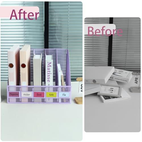 Desk Organizers, Metal Magazine File Holder with 5 Vertical Compartments Rack Binder File Organizer for Office Supplies, Home Workspace - Purple - color: Purple, size: 5 Compartments