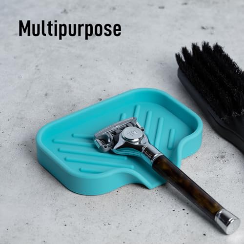 Zulay Kitchen Small Silicone Sponge Holder (4.9x3.3”) – Space-Saving Sink Organizer Tray for Sponge, Soap, Brush & More – Compact Non-Slip Dish for Kitchen & Bathroom (Aqua Sky) - color: Aqua Sky, size: Small (4.9x3.3)