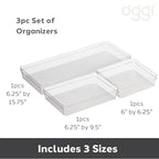 Oggi Set of 3 Clear Drawer Organizers - (1) 6x6.25, (1) 6.25x9.25, (1) 6.25x15.75 - Ideal for Organizing Kitchen Drawers, Office, Desk, Silverware, Kitchen Utensils, Cosmetics and Bathrooms - size: Set of 3