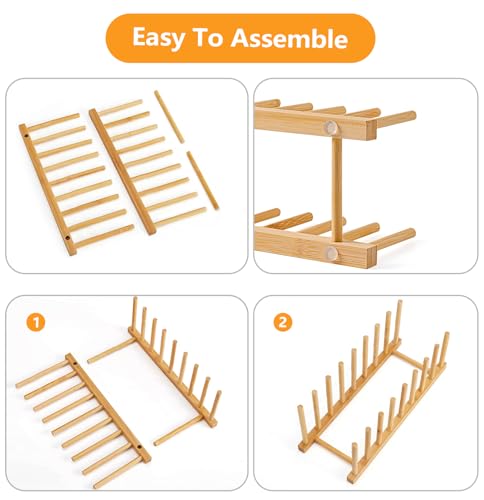 HBlife Heighten and Widen Bamboo Dish Dying Rack Pot Lid Plate Organizer Holder for Cabinet, Cutting Board Stand Drainer Storage Plate Rack for Dish, Pot Lid, Bowl, Cup, Cutting Board and Books - color: Rod 6inch High 8slots 1pcs