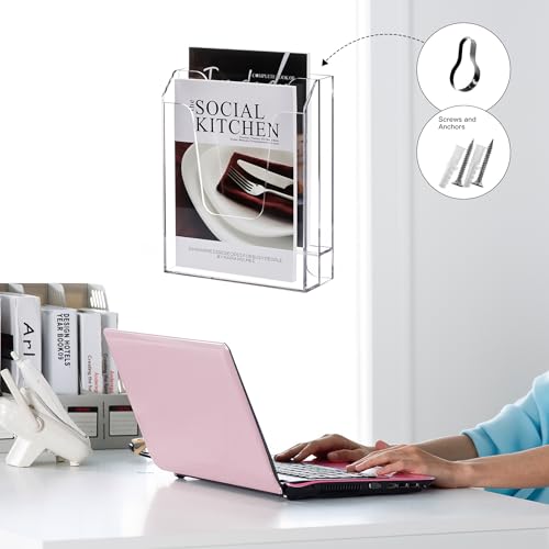 YUXUN Acrylic File Folder Holder, Vertical File Storage, Clear Desktop Organizer, 2 Pockets - size: 2 Staggered