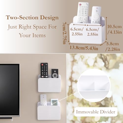 LINFIDITE Adhesive TV Remote Control Holder Wall Mount TV Remote Holder For Bedside Wall Remote Control Caddy Storage Organizer Stand Box （For 2 Or 4 Remote Controls –Whtie – Quantity 1） - color: White, size: 1 Pcs Fxed Dividers