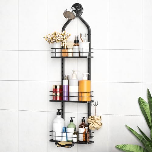 Shower Caddy Hanging (Black), Adjustable Anti-Swing-Over The Shower Head Caddy, 3 Tier Height Bathroom Storage Organizer, Bathroom Shelves Basket Rack, Shower Caddies Rack with Adjustable Soap Basket - color: black, size: 3tiers+1