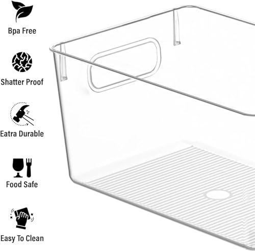 Clear Plastic Storage Bins, Pantry Organizers and Storage Containers Fridge Organizer Bins Kitchen Cabinet Organizer for Organizing Home, Bathroom, Freezer, Refrigerator. (10 x 7.3 x 5) - size: 10 x 7.3 x 5