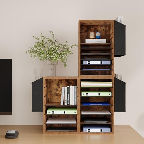 Unionly, 6 Tier Adjustable Countertop Mail Sorter, Mailboxes With Name Slots, Literature Organization Paper Storage Slot, Office Desk File Organizer, Wooden Desktop Mailbox for Classroom, Rustic Brown - color: Rustic Brown, size: 6 Slots