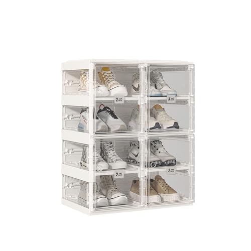 ANTBOX Foldable Shoe Rack,Shoe Organizers for Closet Plastic Shoe Storage Box Space Saving For Entryway, Large Sturdy Stackable Sneaker Cabinet Bins With Magnetic Clear Door 4 Tiers 8 Pairs - color: Clear, size: 4 Tiers 8 Pairs
