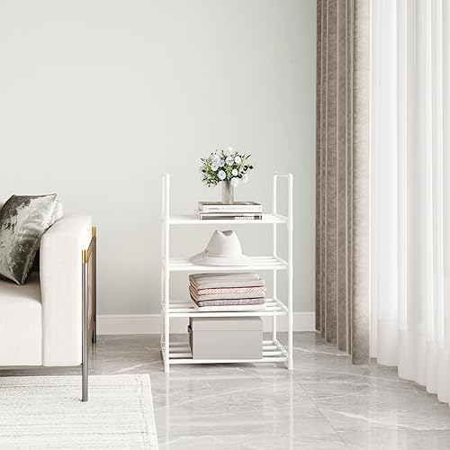 Metal Stackable Small Shoe Rack Organizer, Narrow Shoe Racks for Closets Entryway, Shoe Stand,Shoe Shelf with Handle (4-Tier-White) - size: 4-Tier-White