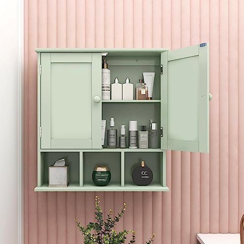 TaoHFE Green Bathroom Cabinet,Bathroom Wall Cabinet with 2 Door Adjustable Shelves,Over The Toilet Storage Cabinet,Green Bath Room Cabinet Wall Mounted,Medicine Cabinets for Laundry Kitchen - color: Green