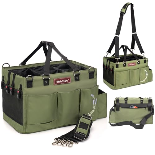FifthStart Cleaning Caddy Bag for Professionals - Heavy-Duty Organizer with Shoulder Strap, 9 Pockets, Washable Mesh Base & Adjustable Compartments for Cleaning Supplies (Green, Large) - color: Green, size: Large
